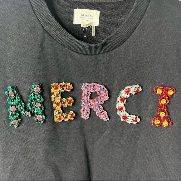 Grey Lab Merci Embellished Sweatshirt Black Size XS Crewneck - Picture 4 of 6
